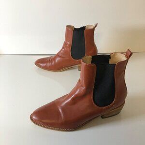 A Rider Girl Chelsea Ankle Boots Rust Black Womens Size 9 Leather Stacked Heel